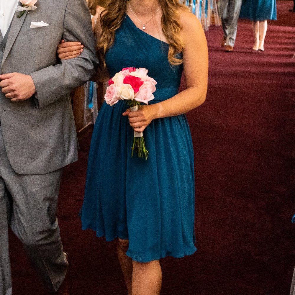 Azazie Aqua Blue One Shoulder Bridesmaid Dress